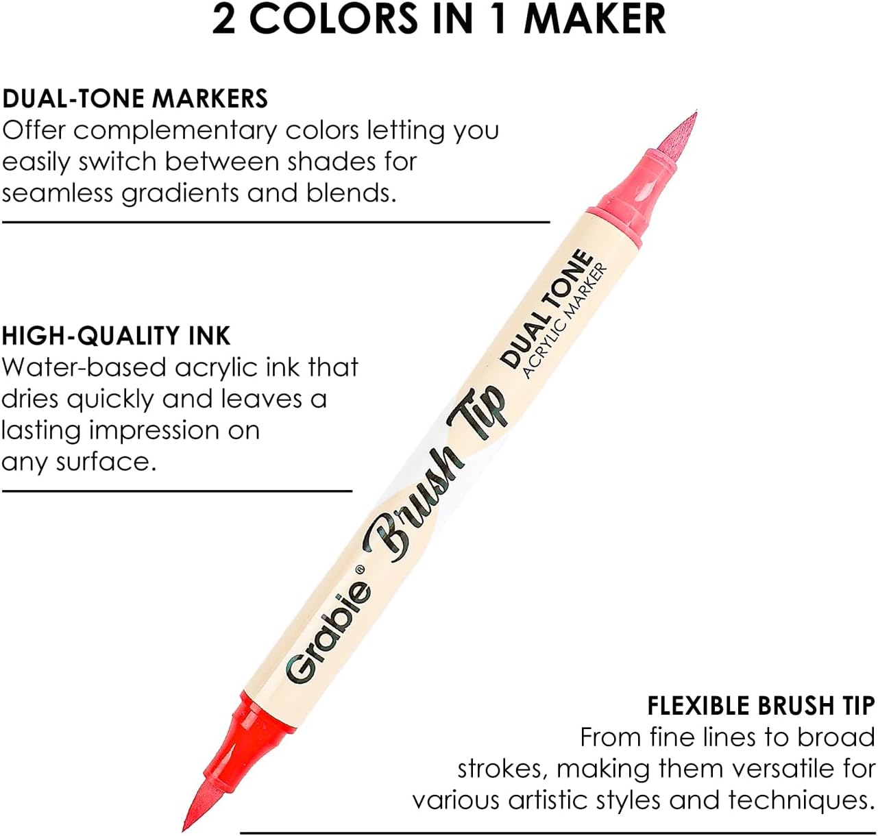 Grabie 72 Colors Acrylic Paint Markers, Soft Brush Tip Acrylic Markers Set, Paint Pens for Wood, Fabric, Canvas, Glass, Stone, Canvas, Rock Painting and DIY Crafts Art Supplies, Set of 36