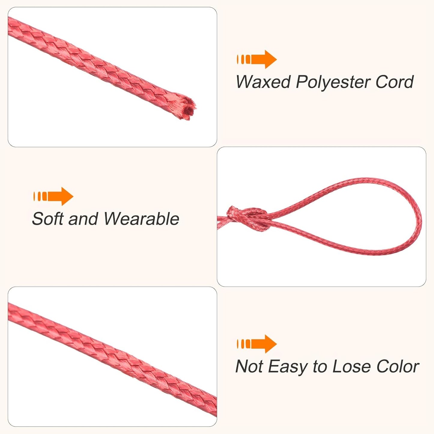 MECCANIXITY Waxed Cord 1mm Waxed Polyester Cord 175 Yard Wax String for Bracelet Making,Necklaces, Beading,Jewelry Making and DIY Crafts(Light Red)