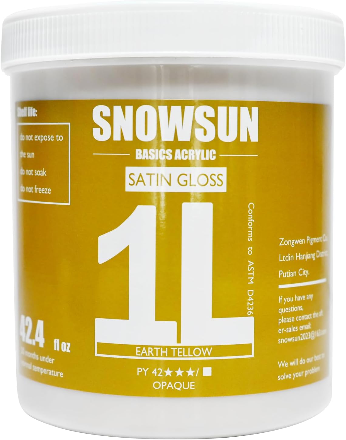 SNOWSUN Acrylic Paints, Large Bulk Heavy Body Acrylic Paint (42.4 oz, 1L) - Non Toxic Gloss Thick Art Paint for Multi-Surface, Ideal for Canvas Wood Ceramic Fabric and Leather, Stone Craft, for Artists & Beginners, Earthy Yellow