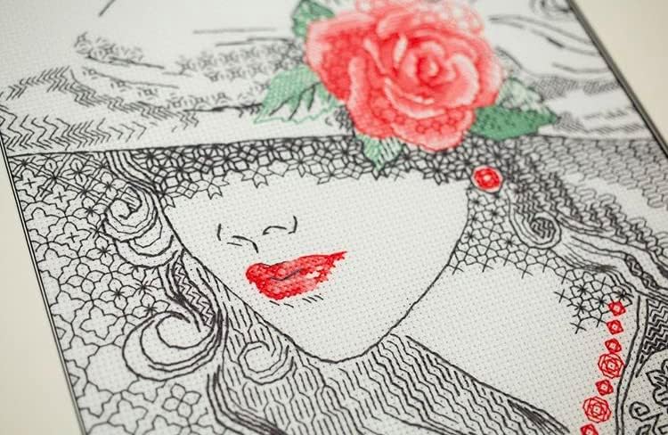 RIOLIS - Mysterious Rose 1887, Cross Stitch Kits 8¼" x 11¾", Cross Stitch Kits for Beginners & Advanced, Crossstitching Kit Adult, Embroidery Counted Stitching Kit