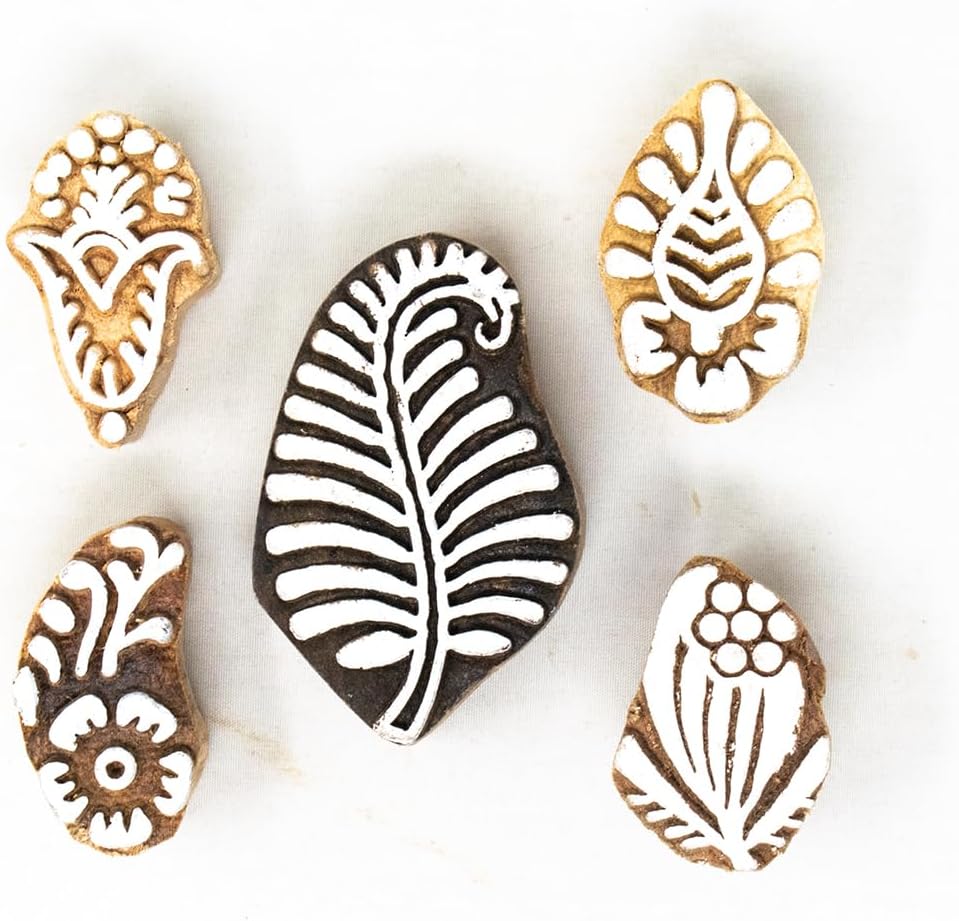 Wooden Stamp Block, Printing Stamp Design Set - Block for Printing Saree Border, Dresses, Craft Card Making, Scrapbook, Clay Pottery | Set of 5 | Hashcart®