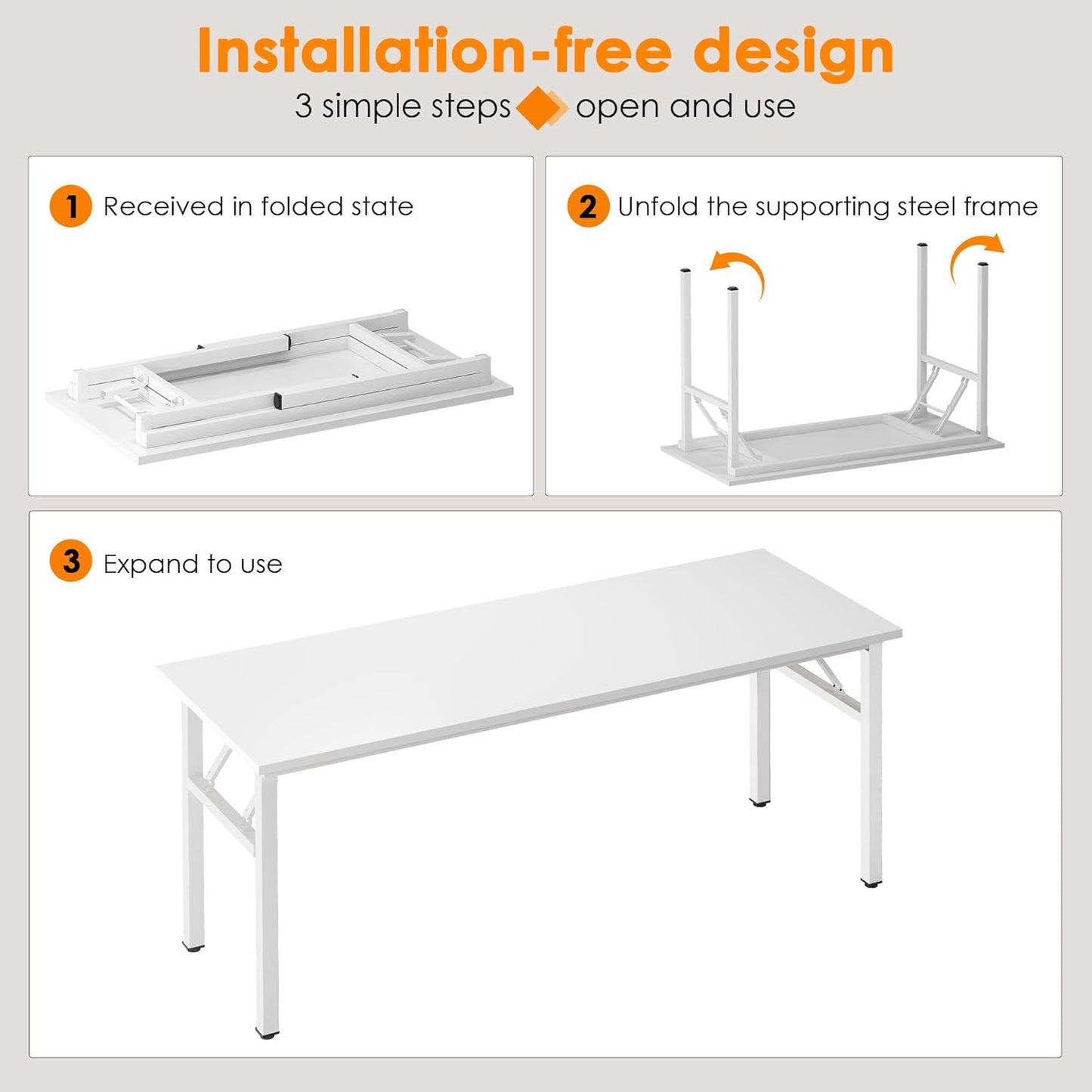 Need Computer Desk Office Desk 62 inches Folding Table with BIFMA Certification Computer Table Workstation, White AC5DW-157