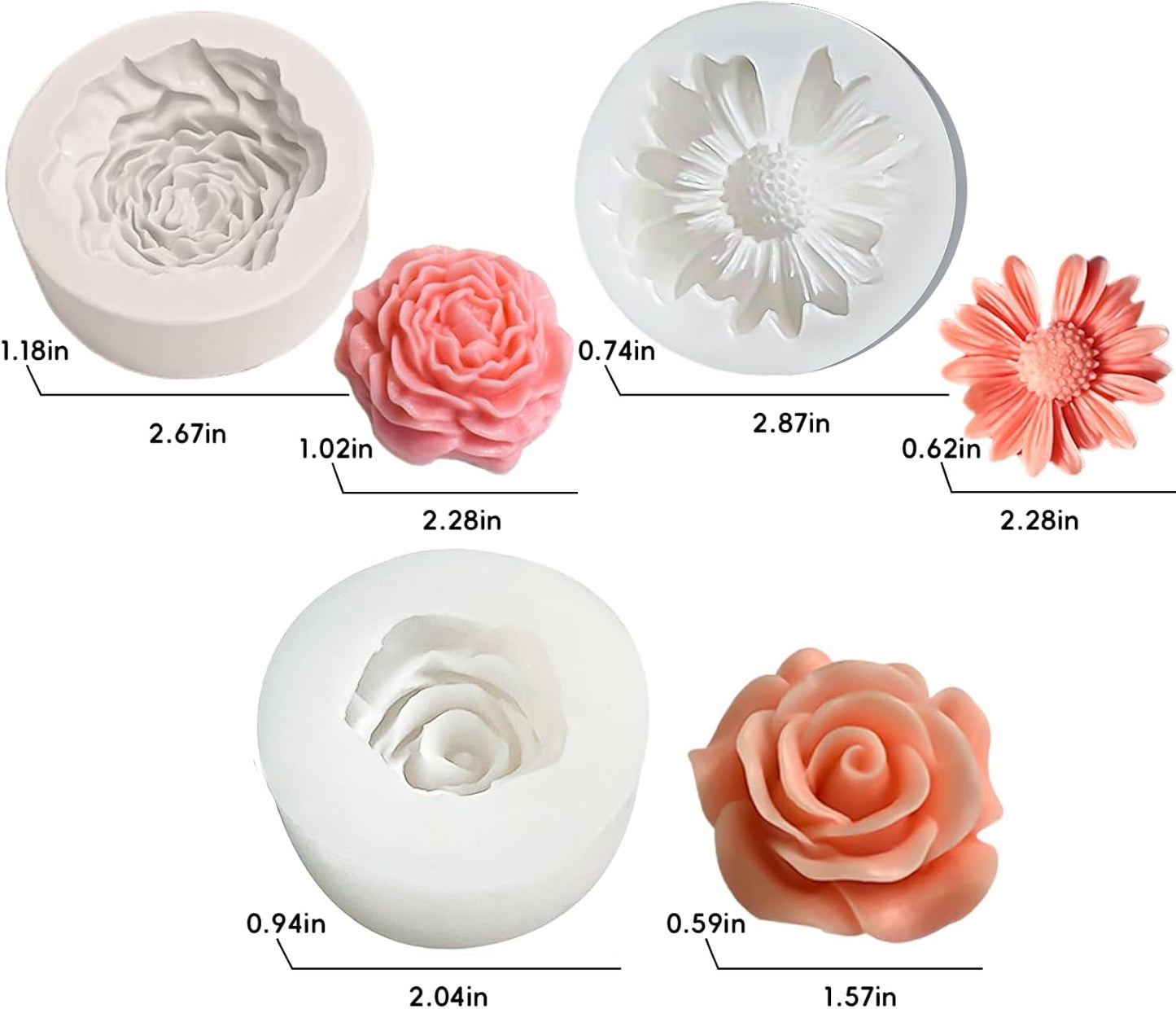 3 Pack Candle Molds for Candle Making, Moldes para Velas, Flower Molds Silicone Candle Molds for DIY Scented Candle, Soy Wax, Cake, Soap, Resin Casting Craft Making