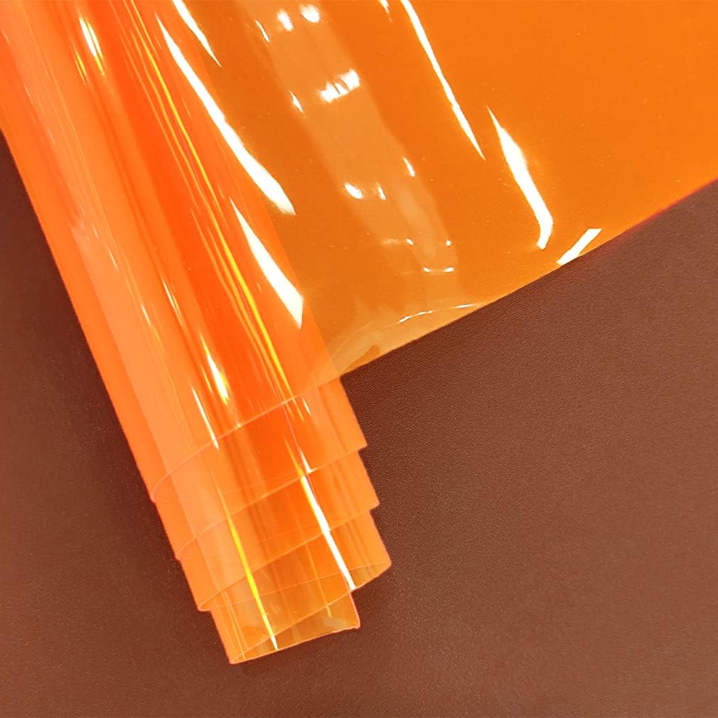 HYANG Orange Transparent PVC Super Clear Holographic Vinyl Faux Leather Sheets 1 Roll 12" x 47" (30cm x 120cm) for DIY Bows Earrings Bags DIY Crafts Making