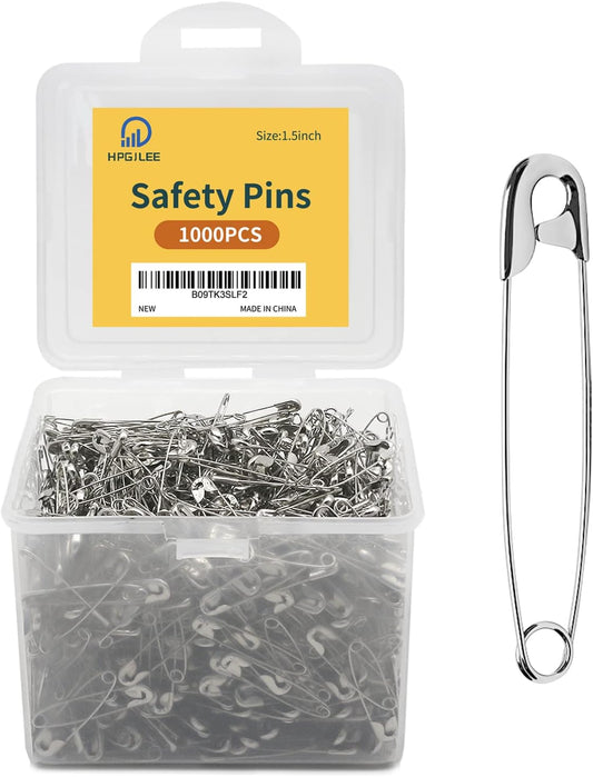 1000 Silver Sewing Pins, 1.5 Inch Rust-Resistant Steel Wire Assorted - Large Safety Pins for Clothes & Crafts Use