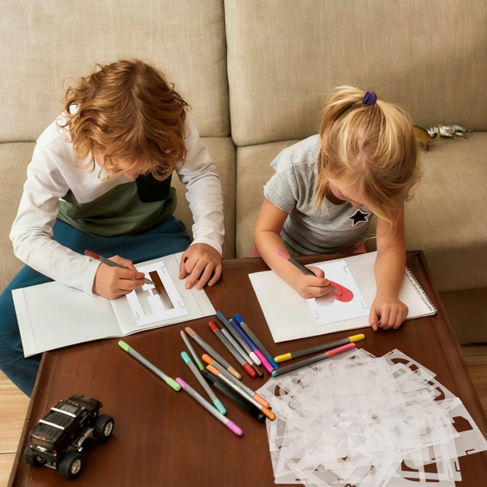 4 Inch 42 Pcs Reusable Letter Number Symbol Stencils, Plastic Painting Templates for Wood Wall Fabric Rock Chalkboard Signage School Door Porch DIY Art Craft Decoration Projects