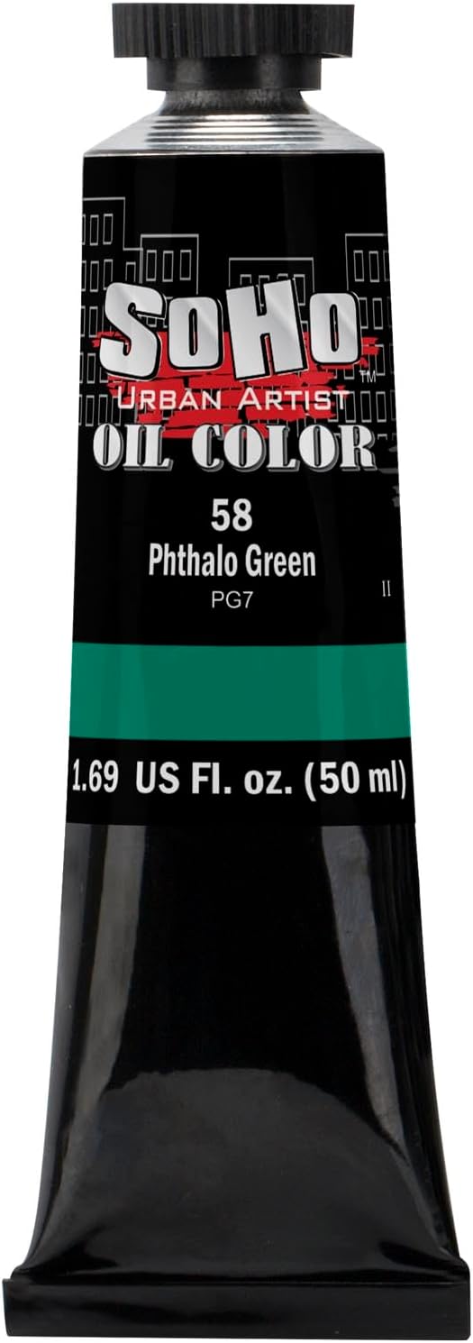 Soho Urban Artist Oil Paint - Phthalo Green, 50 ml Tube - Best Valued Oil Colors for Painting, Excellent Pigment Load