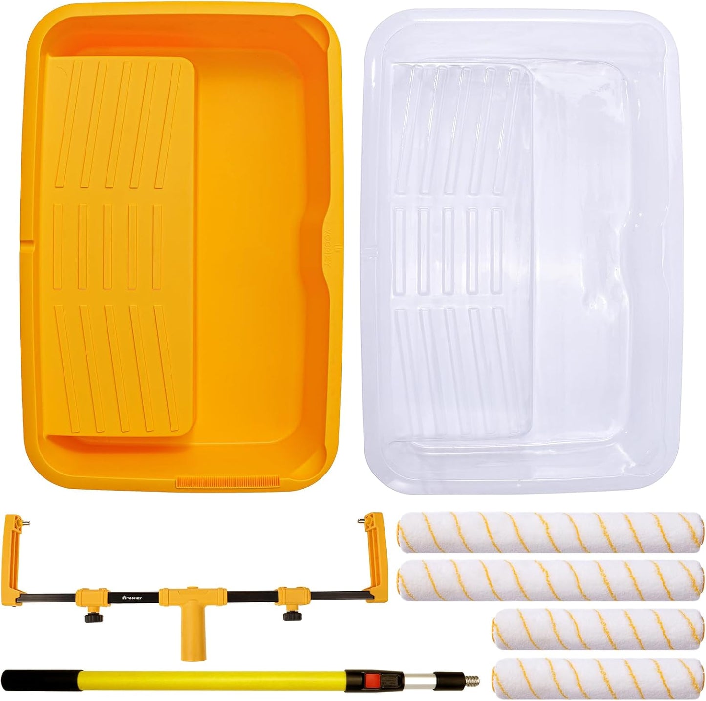 Voomey 18" Paint Roller Kit，10Pc Paint Roller Tray with Liner,12"18" Microfiber Paint Roller,Paint Extension Pole，Suitable for DIY Interior Walls, Rooms