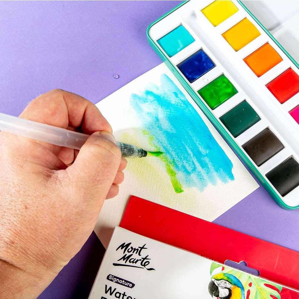 Mont Marte Watercolor Set Full Pan Signature 13pc in Tin, Vibrant, Multi-Color with Translucent Finish, Portable Watercolor Set