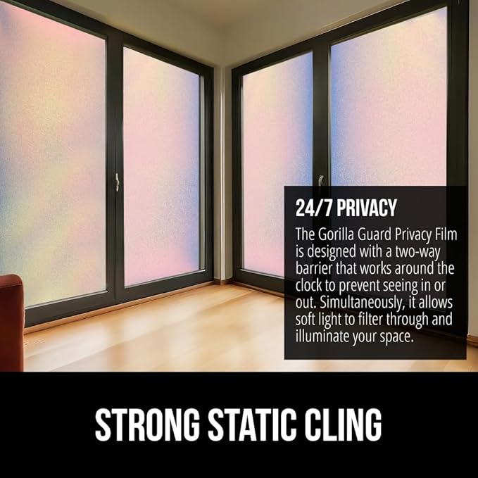 GORILLA GUARD Two Way Sun Blocking Window Privacy Film, 17.5"x118.1”, Strong Static Clings to Glass Windows, Peel and Stick, Removable No Residue Stickers, Decorative Bathroom Door Coverings, Rainbow