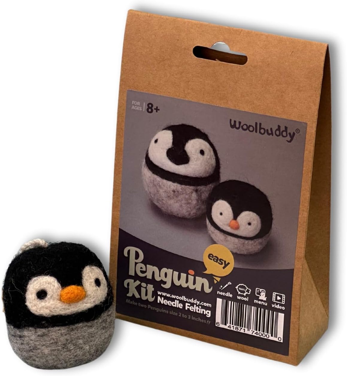 Woolbuddy Needle Felting Kit for Beginners Adults, Penguin Sea Animal Project, Includes Supplies, Two Needles, and Clear Instructions for Creative Crafts