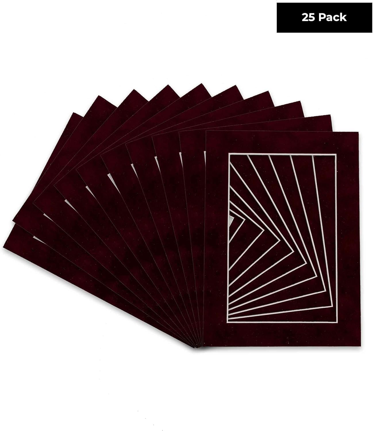 Poster Palooza Pack of 25 Acid Free 8x10 Mats Bevel Cut for 6x8 Photos - Dark Red Suede Precut Matboards For Pictures, Photos, Framing - 4-ply Thickness