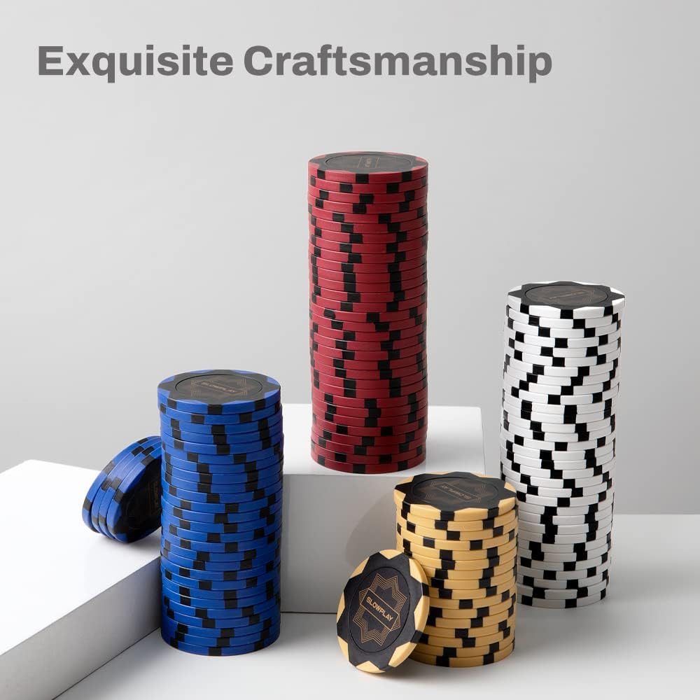 SLOWPLAY Nash Clay Poker Chips, 14 Grams Heavyweight Clay Composite, 40mm Large Chips in Bulk, Pack of 50 in Gold Without Denomination