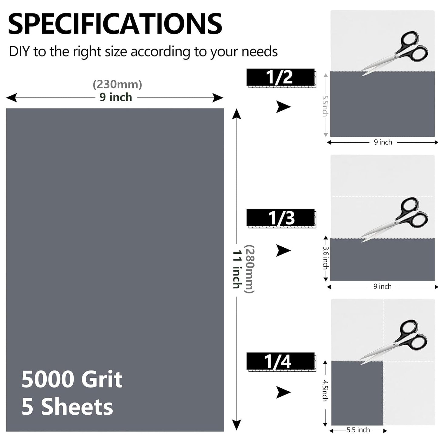 5000 Grit Sandpaper, 9 x 11 Inch Wet Dry Sand Paper Hand Abrasive Sanding Sheets for Wood Metal Automotive Sanding and Polishing, Extra Fine - 5 Sheets