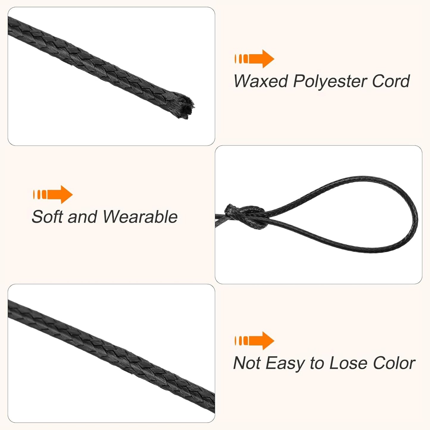 MECCANIXITY Waxed Cord 0.8mm Waxed Polyester Cord 175 Yard Wax String for Bracelet Making,Necklaces, Beading,Jewelry Making and DIY Crafts(Black)