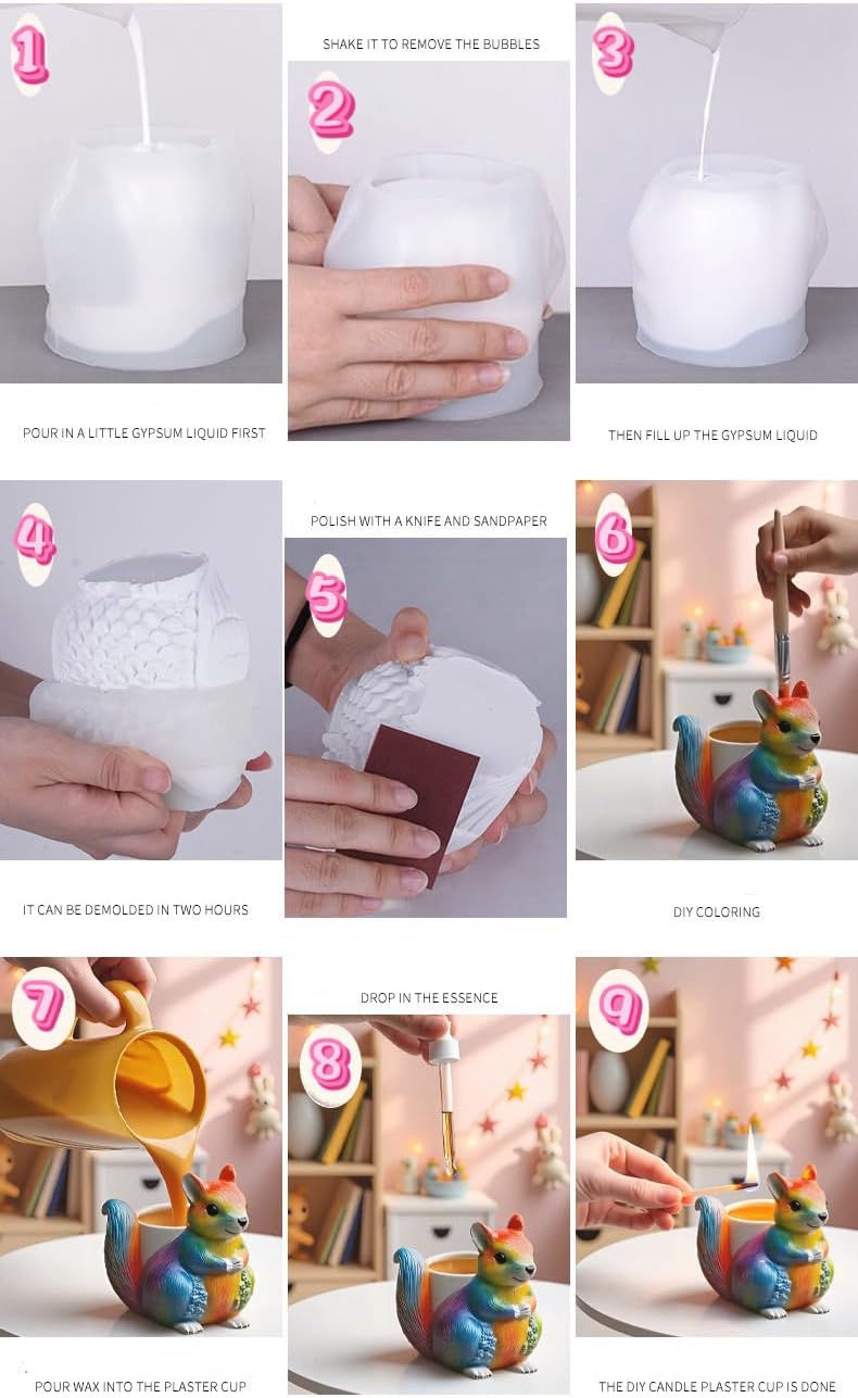 Animal Resin Molds Silicone 3D Cute Epoxy Resin Plaster Candle Holder Wax Molds for Candle Making, Art Crafts DIY Unique Display Home Decor