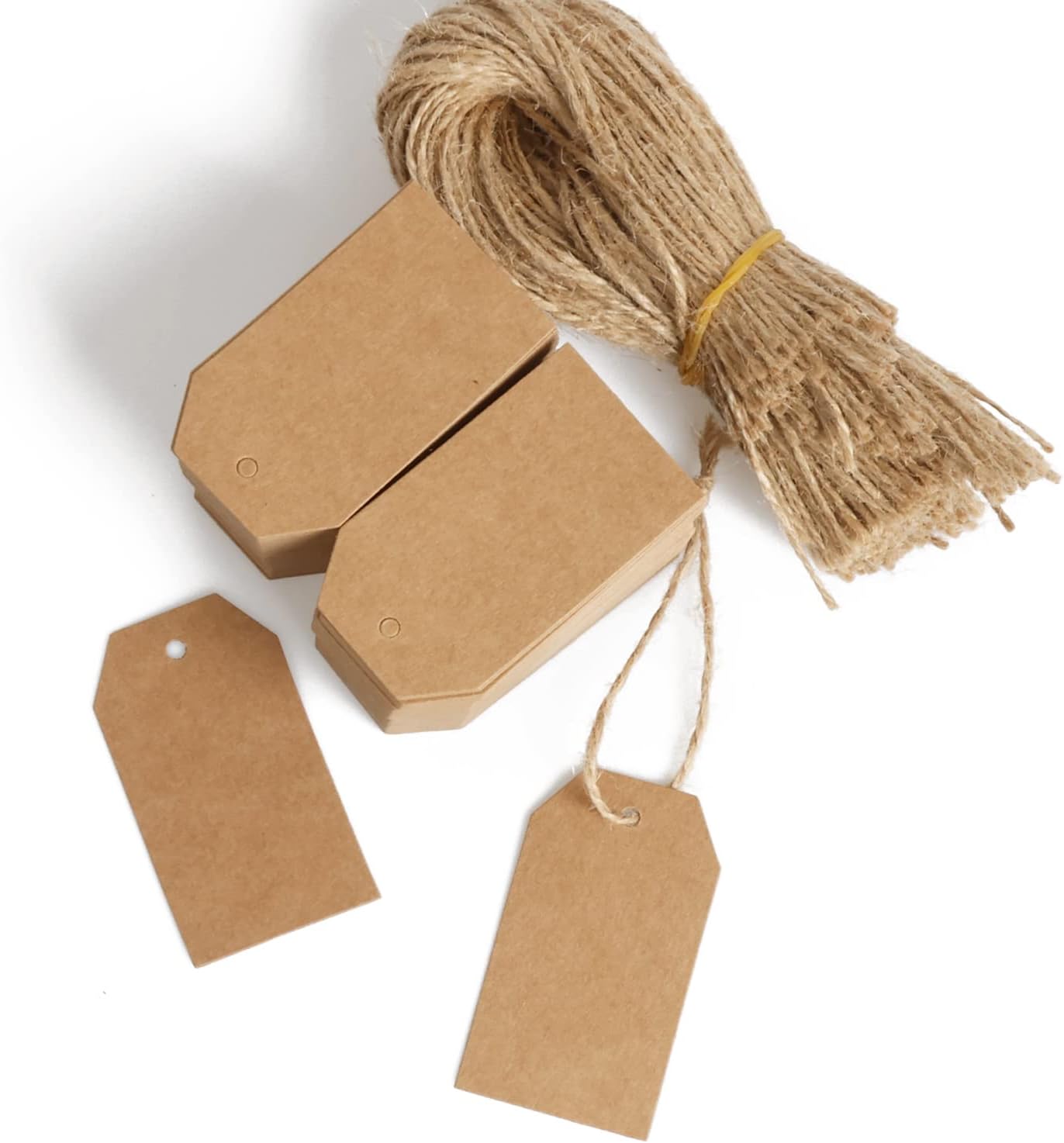 Kraft Paper Gift Tags,200PCS Craft Hang Tags with Free 200PCS Natural Jute Twine for DIY Wedding Holiday Present(Brown)