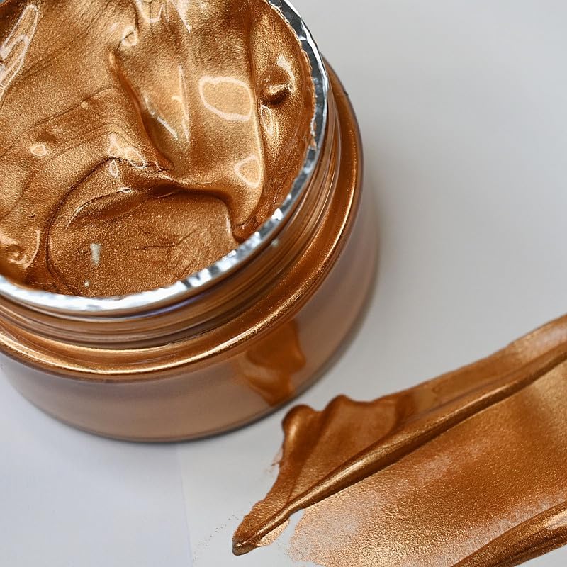 Shimmer Metallic Acrylic Paint Metallic Chalk Paste 1.7oz/50ml, Ideal for Wood/T-Shirts/Glass/Stone, DIY Crafts Projects Glitter Pearlescent Golden Pigment Suitable for Beginners Artists (Bronze)
