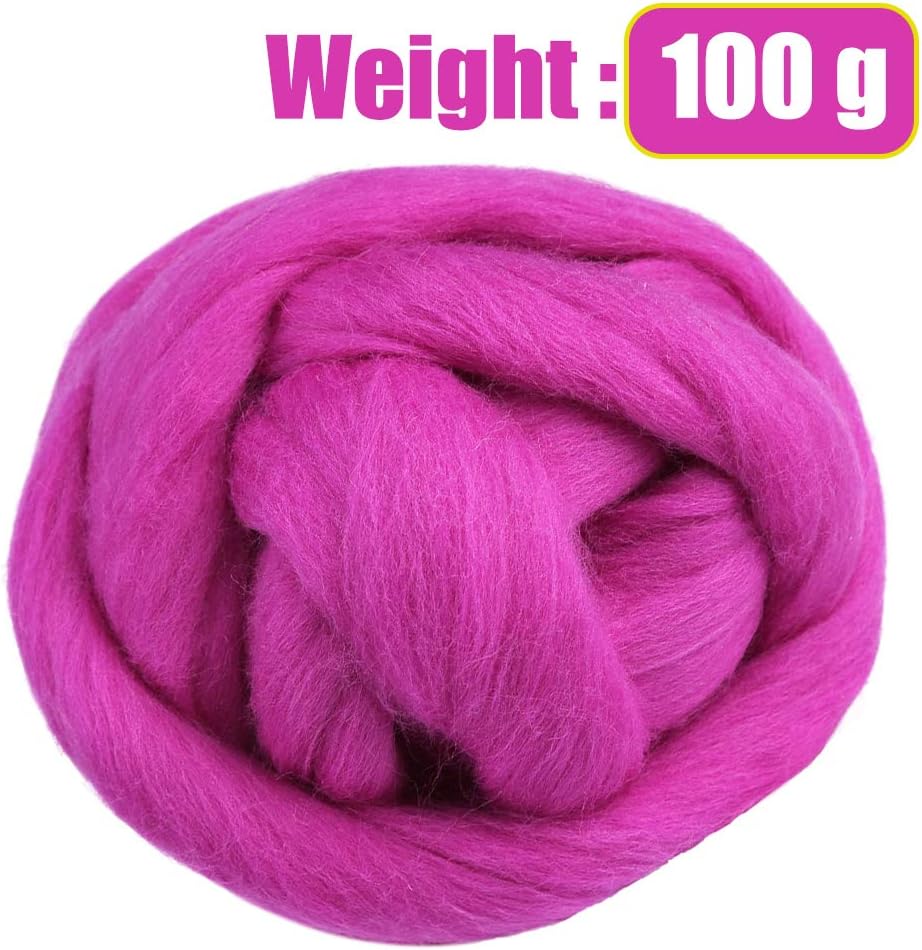 3.53oz Wool Roving Yarn, Wool Felting Supplies, Pure Wool, Chunky Yarn, Spinning Wool Roving for Needle Felting Wet Felting DIY Hand Spinning (Light Purple)