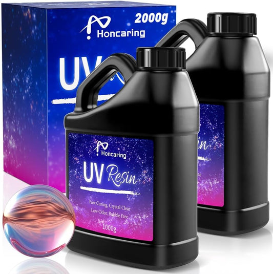 UV Resin Bulk 2000g, Hard Type Clear Beginner-Friendly Kit, Upgraded Formula & Crystal Clear for Jewlery Making, Art Craft, 1000g*2 Resin UV Kit for Earring, Pendant, DIY