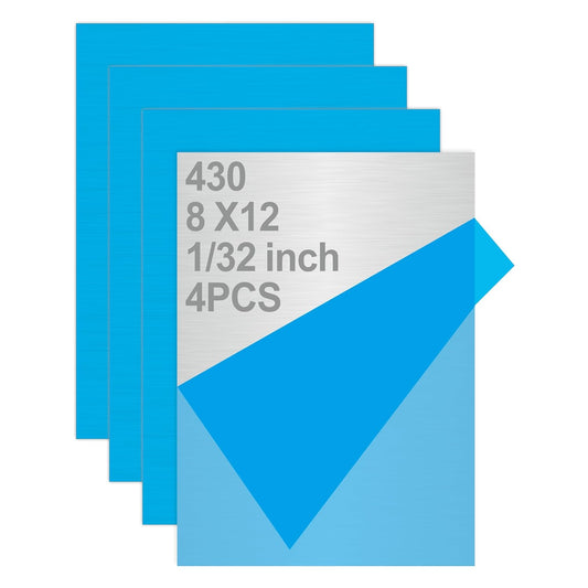 4PCS 8"x12"x1/32 Stainless Steel Sheets Metal Plates for Magnetic Mount Board Wall,Tickness 0.8mm 430 Stainless Steel Shim Stock Plates for Crafting, Kitchen, Office
