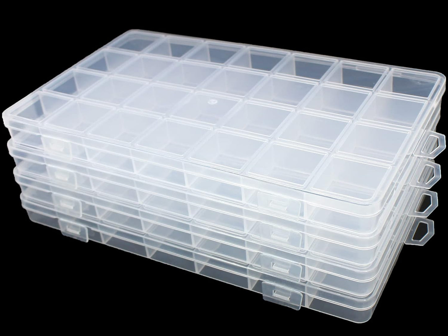 4Packs 28 Grids Bead Organizer Plastic Organizer Box with Fixed Dividers-Jewelry, Accessories, and Small Parts Container Clear Box for Jewerly Beads, Sewing, Drawing
