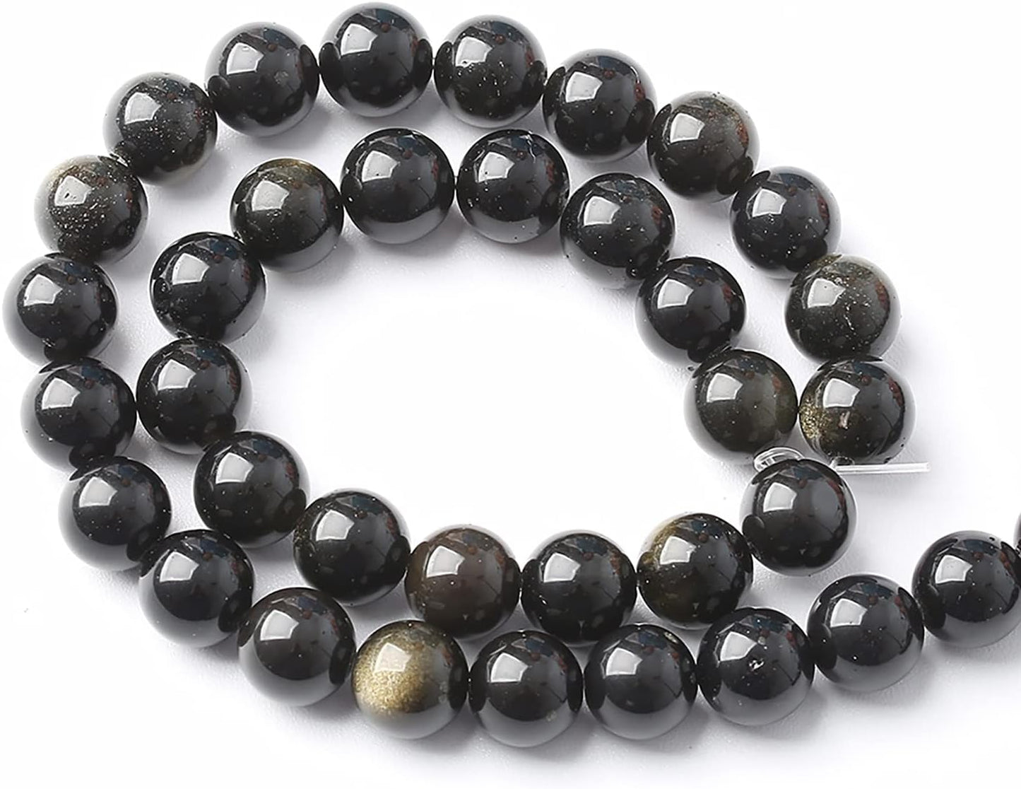 AAA Natural Gold Obsidian Gemstone Beads Energy Healing Power Stones Round Loose Beads for Jewelry Making, DIY Bracelet Necklace 8mm 46pcs