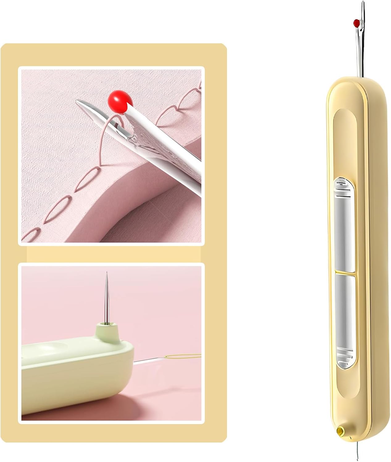 Upgraded 2 in 1 Automatic Needle Threaders Seam Ripper,Quilting Supplies Sewing Kit,Quick Sewing Machine Loop Needle Threaders (1PCS-Yellow)