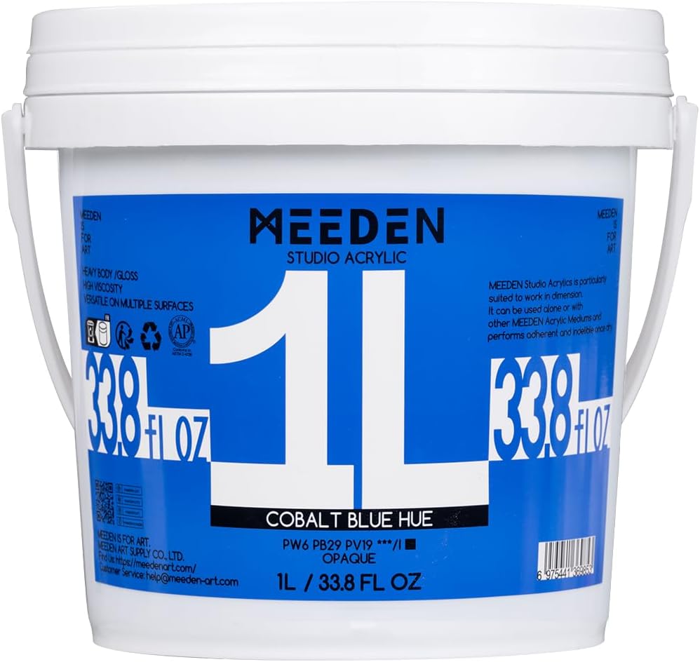 MEEDEN Cobalt Blue Acrylic Paint: 1 L /33.8 oz Heavy Body Gloss Non-Toxic - Thick Art Paints for Canvas Crafts Wood Metal Plastic Wall