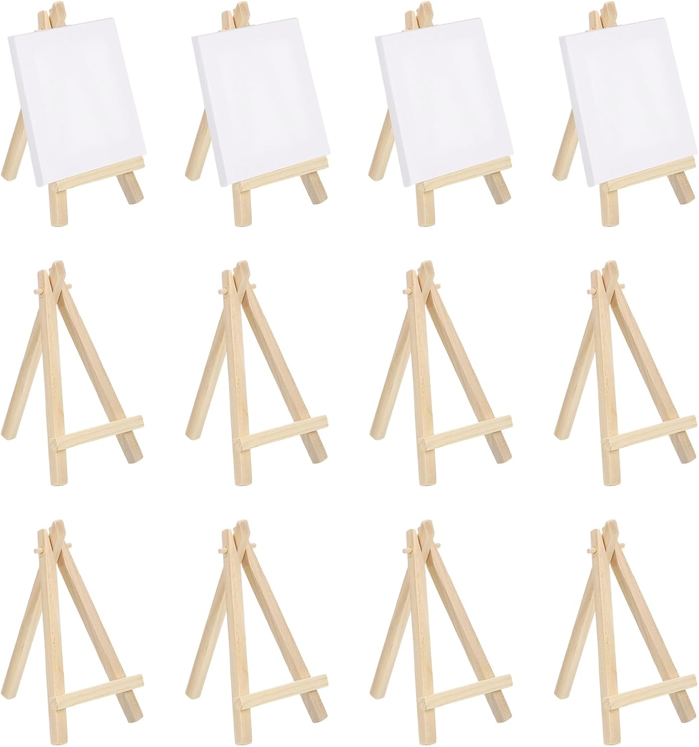 MECCANIXITY Mini Wood Display Easels, 4.9"x2.8"A-Frame Painting Tabletop Easels Holder Stand for Artists Beginners Displaying Small Canvases Art Photos Business Cards(Pack of 12, Wood Color)