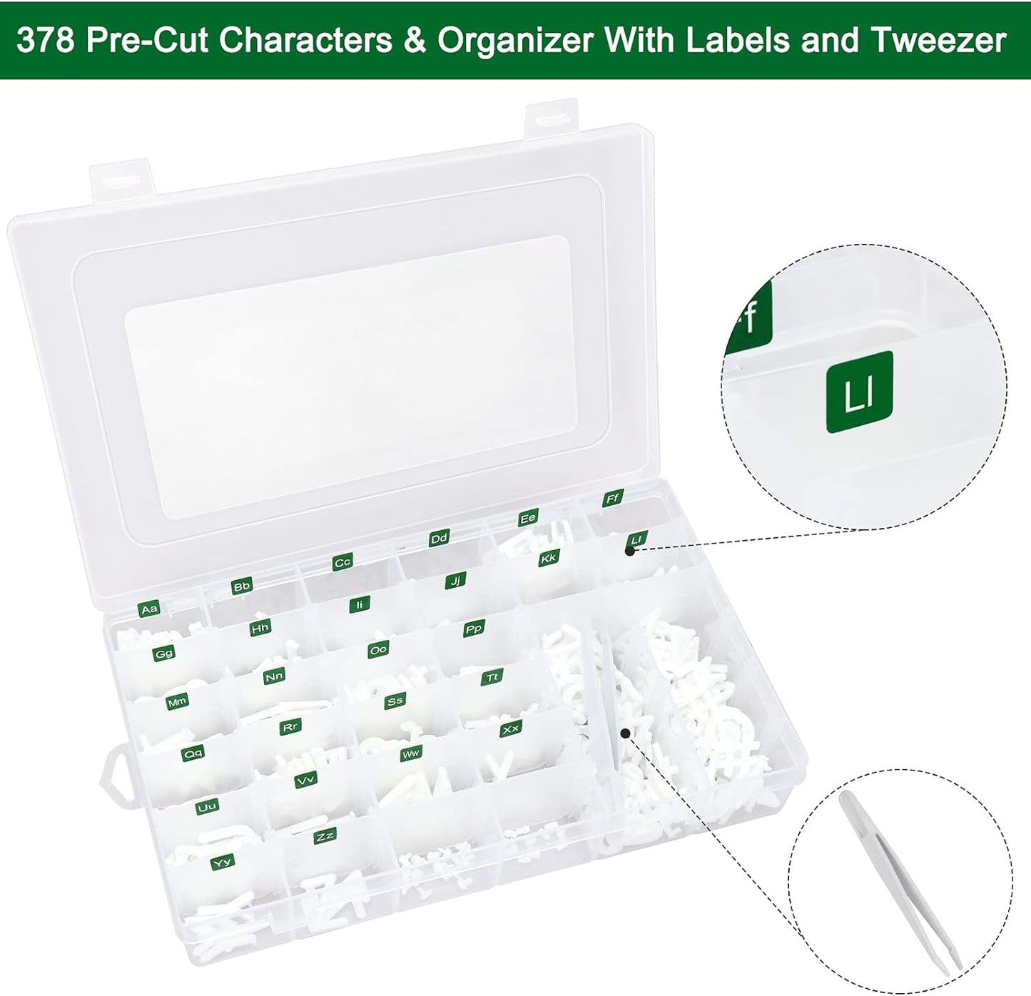 Letter Board Letters Only,504 PRE-Cut Characters (1 Inch,White) with Sorting Tray,Felt Board Letters