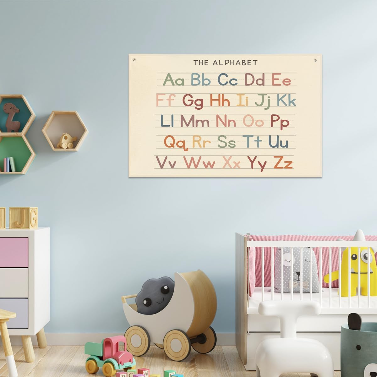 Alphabet Banner Playroom Decor Banner Canvas 21 in x 33 in Hanging Flag Perfect for Kids Nursery and Playroom Wall Stylish Room Decor for Boys and Girls