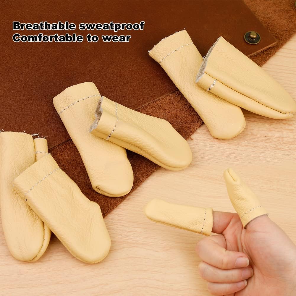 3 Pairs Leather Finger Protector Needle Felting Knitting Finger Thimble Guards Tools for Hand Craft Sewing Needlework Handmaking(Random Color)