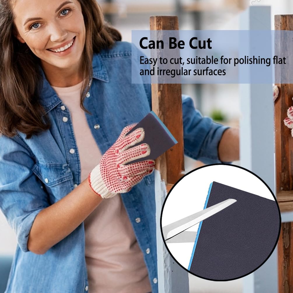 16 Pack 180 Grits Sanding Sponge Fine Sanding Block, Washable and Reusable Wet Dry Sandpaper Block Sandpaper Sponge for Wood Metal FurniturePaint and Drywall