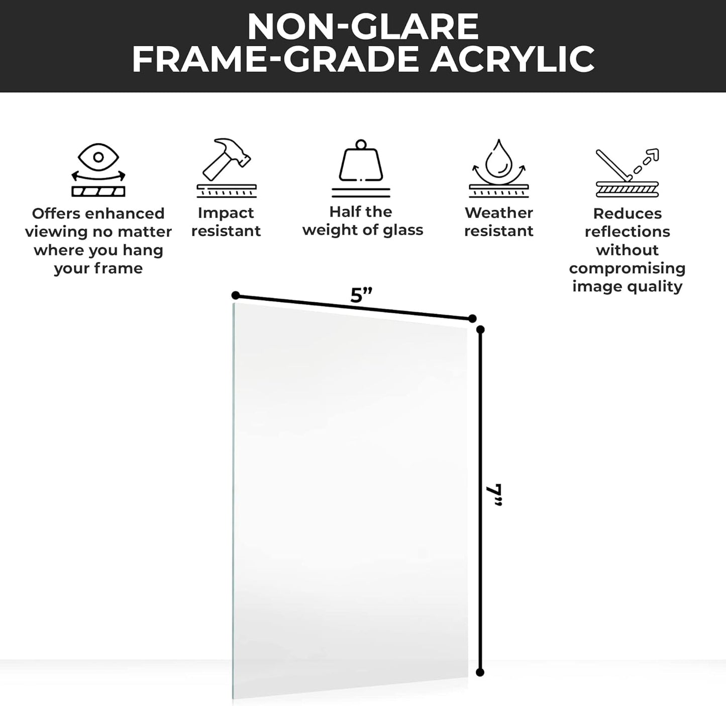 5 x 7 Non-Glare Acrylic Replacement Plexiglass for 5x7 Picture Frame, UV-Resistant Non-Glare Acrylic Cover Sheet