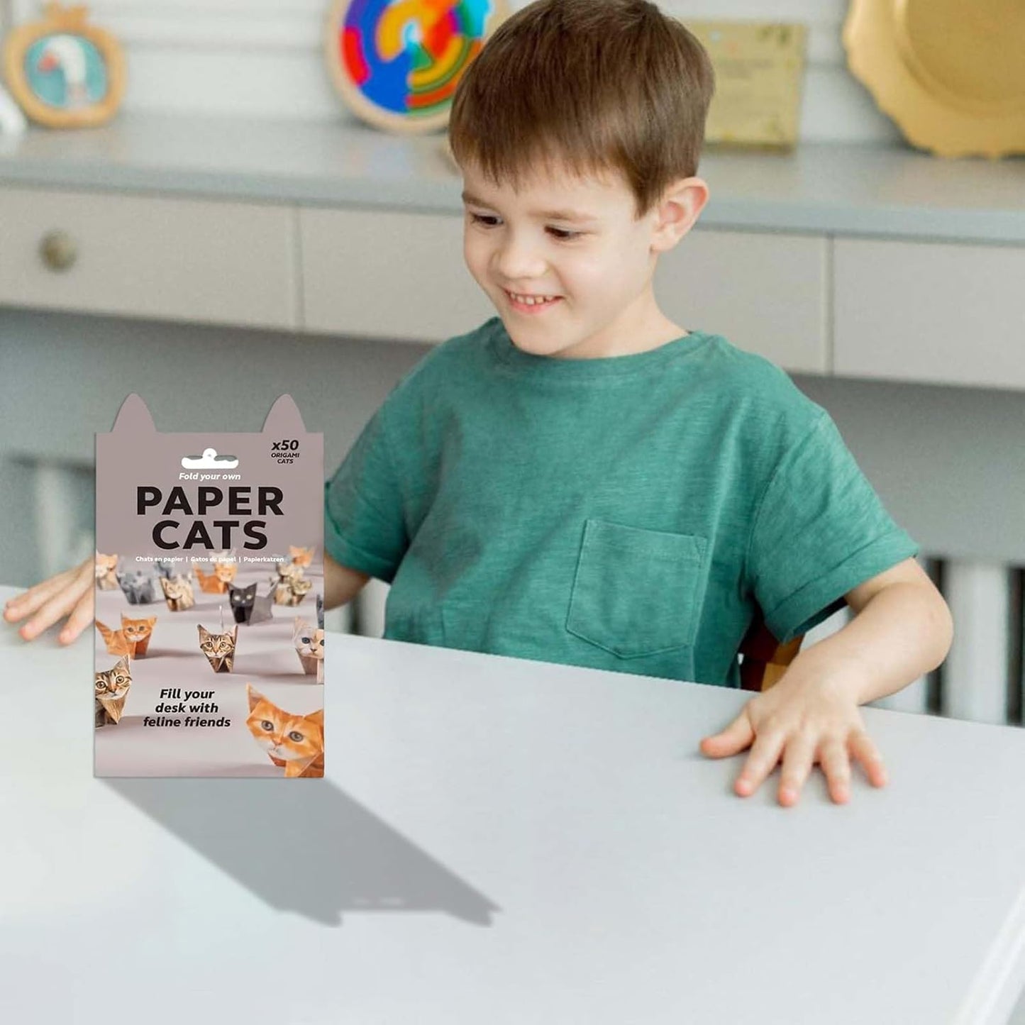 DIY Paper Cats Kit, Cute Kitten Origami Papercraft Kit, 50 Sheets DIY Origami Paper to Fold Cute Cat / Dog / Dinosaur Figures for Teens & Adults, Desk Decoration & Gift for Cat Lovers