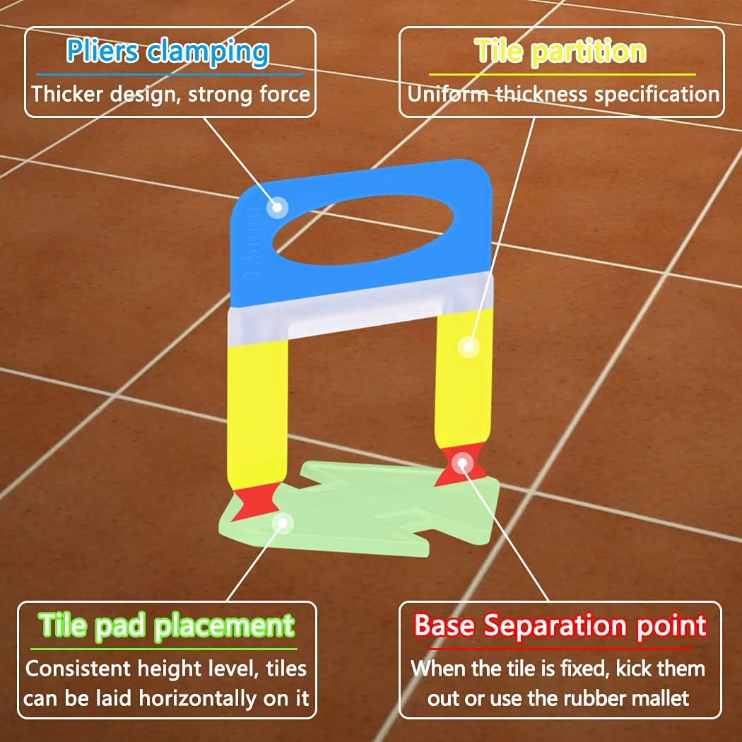 2000 PCS Tile Leveling System Clips 1/16''(1.5mm) 2000-Piece Tiles Leveler Spacers Tool for Professional Ceramic Tile and Stone Installation