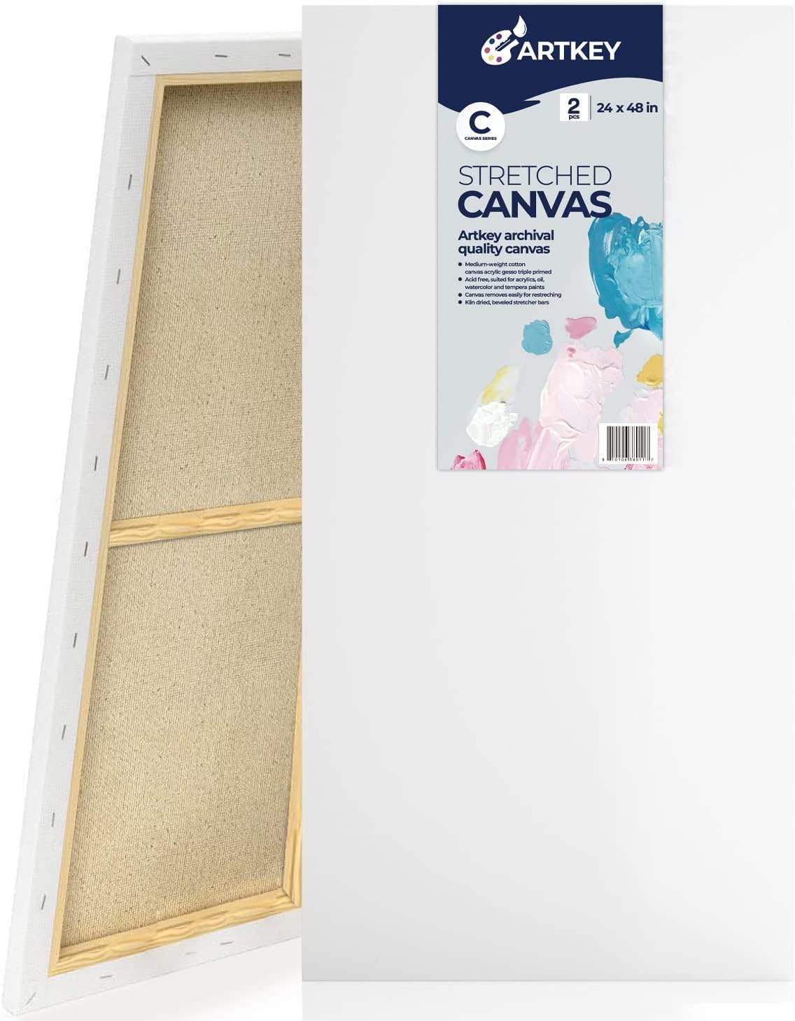 Stretched Canvases for Painting 24x48 Inch 2-Pack, 12.3 oz Triple Primed Acid-Free 100% Cotton Blank Canvas, Large Art Canvases for Oil Paint Acrylics Pouring & Wet Art Media, Pour Painting