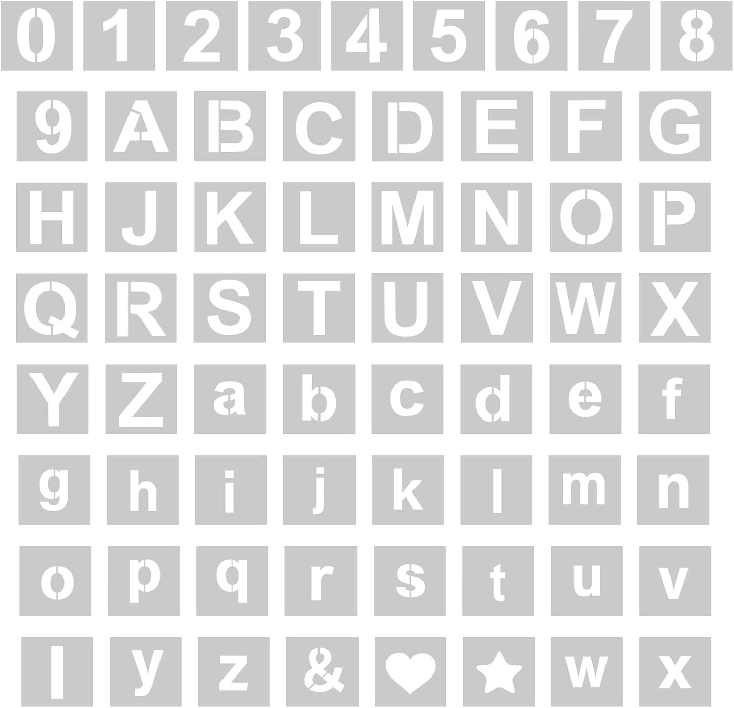 WISYOK 2 Inch 65 Pcs Letter Stencils and Numbers, Reusable Plastic Alphabet Art Craft Templates for Wood, Wall, Fabric, Rock, Signage,Cake,DIY