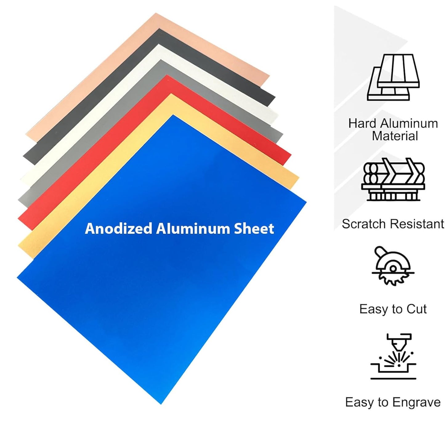14Pcs Mixed Anodized Aluminum Sheets 5" x 7" x 1/32" (0.8mm), 2 of Each: Black, Golden, Silver, Gray, Red, Blue, Rose-Gold, Corrosion-Resistant for Laser Engraving & DIY Crafting