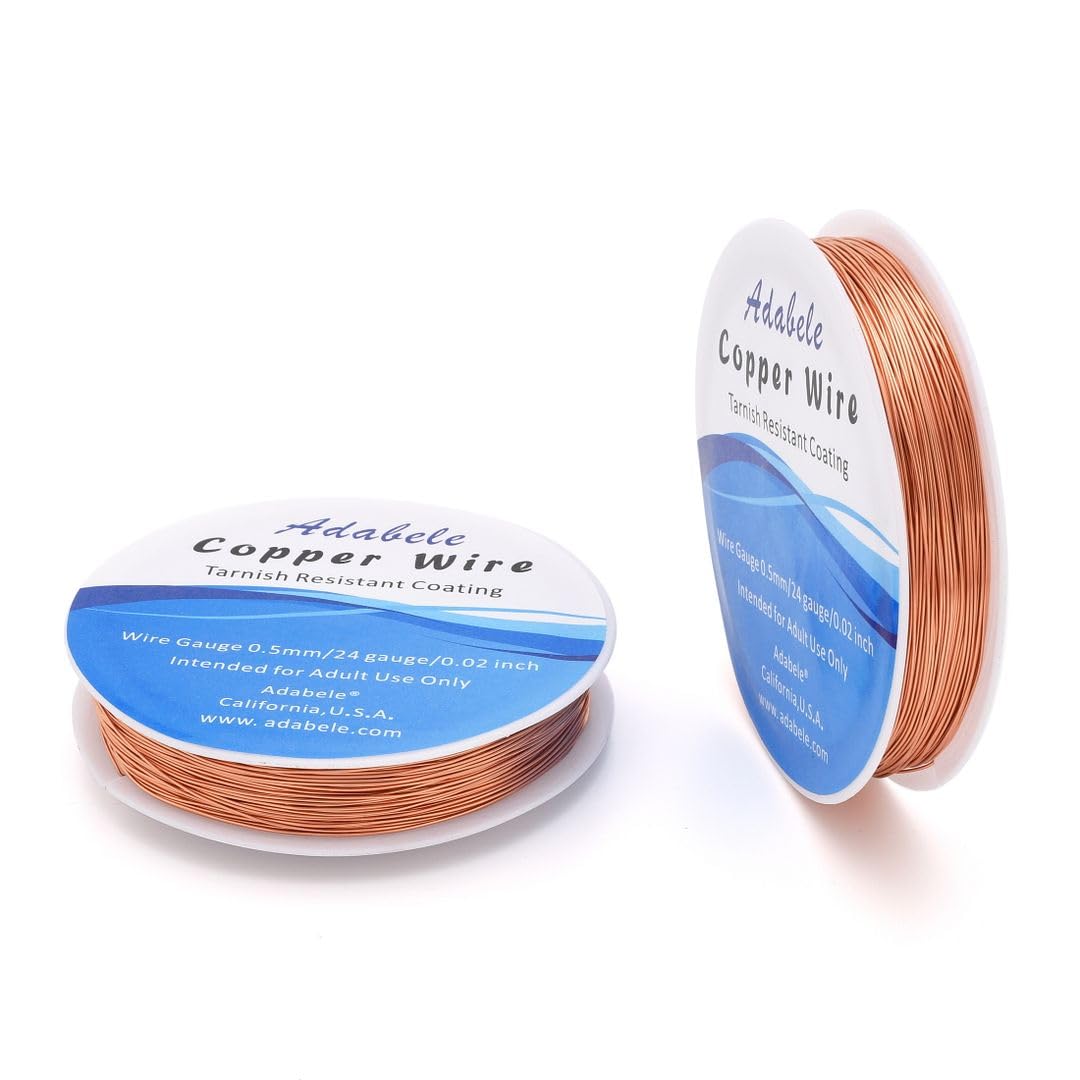 Adabele 147 Feet Premium Tarnish Resistant Round Bare Raw Jewelry Copper Wire Beading Wire Spool Bulk (0.5mm/24 Gauge) for DIY Craft Jewelry Making BF287-5