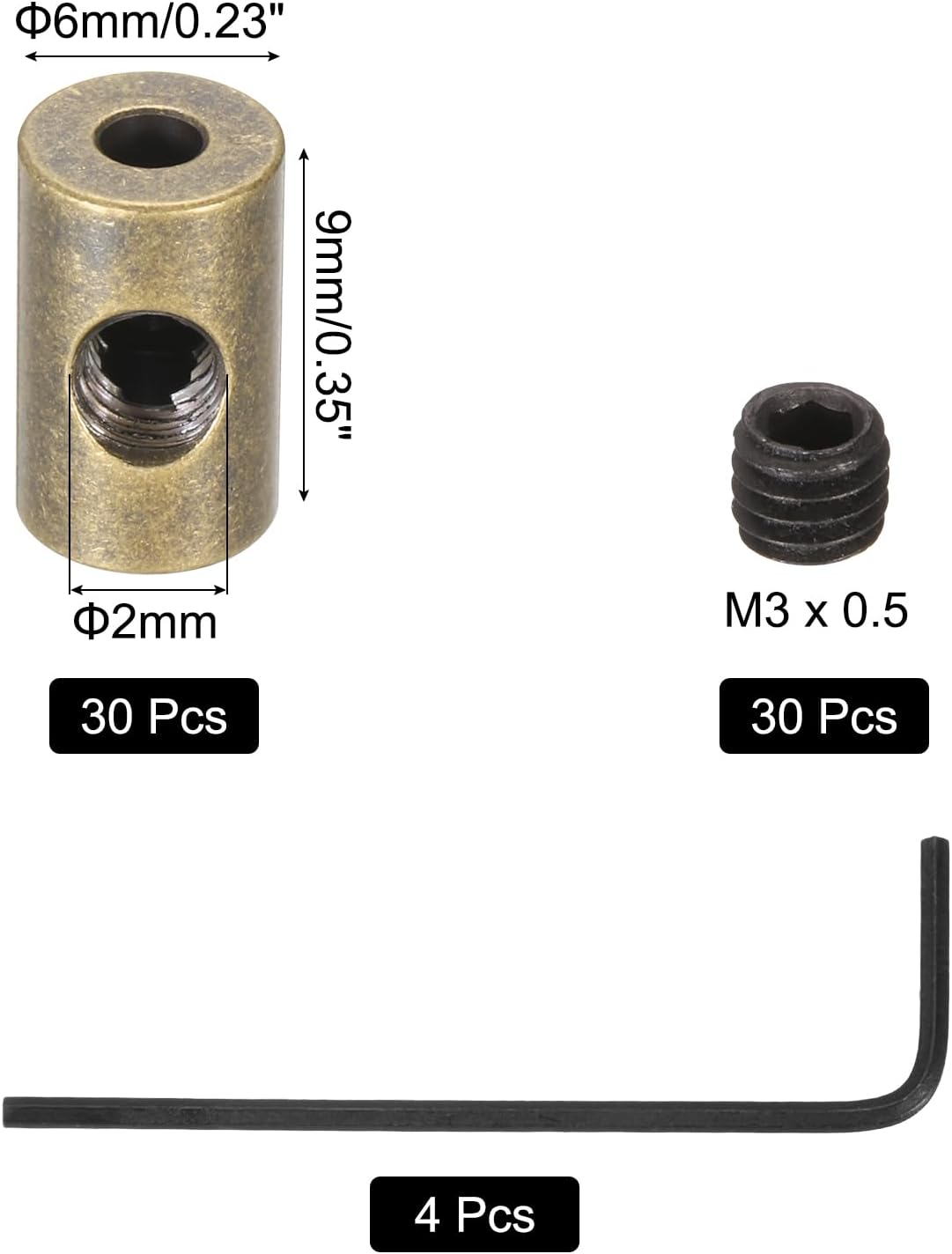 MECCANIXITY 30 Pcs Metal Locking Pin Backs, Locking Pin Keepers Locking Clasp 9mm(H) with 4 Wrench Replacement in Storage Case for Badge, Brooch, Copper Tone