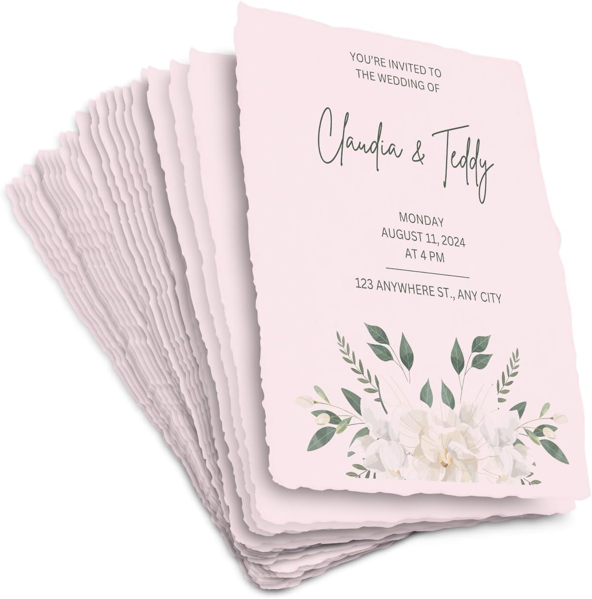 Wanderings Handmade Pink Deckle Edge Blank Paper - 4x6 - Pack of 50 - Watercolour/Mixed Media Paper - Save The Date Invitations Greeting Cards Notes DIY Arts Crafts - Thick 150 GSM