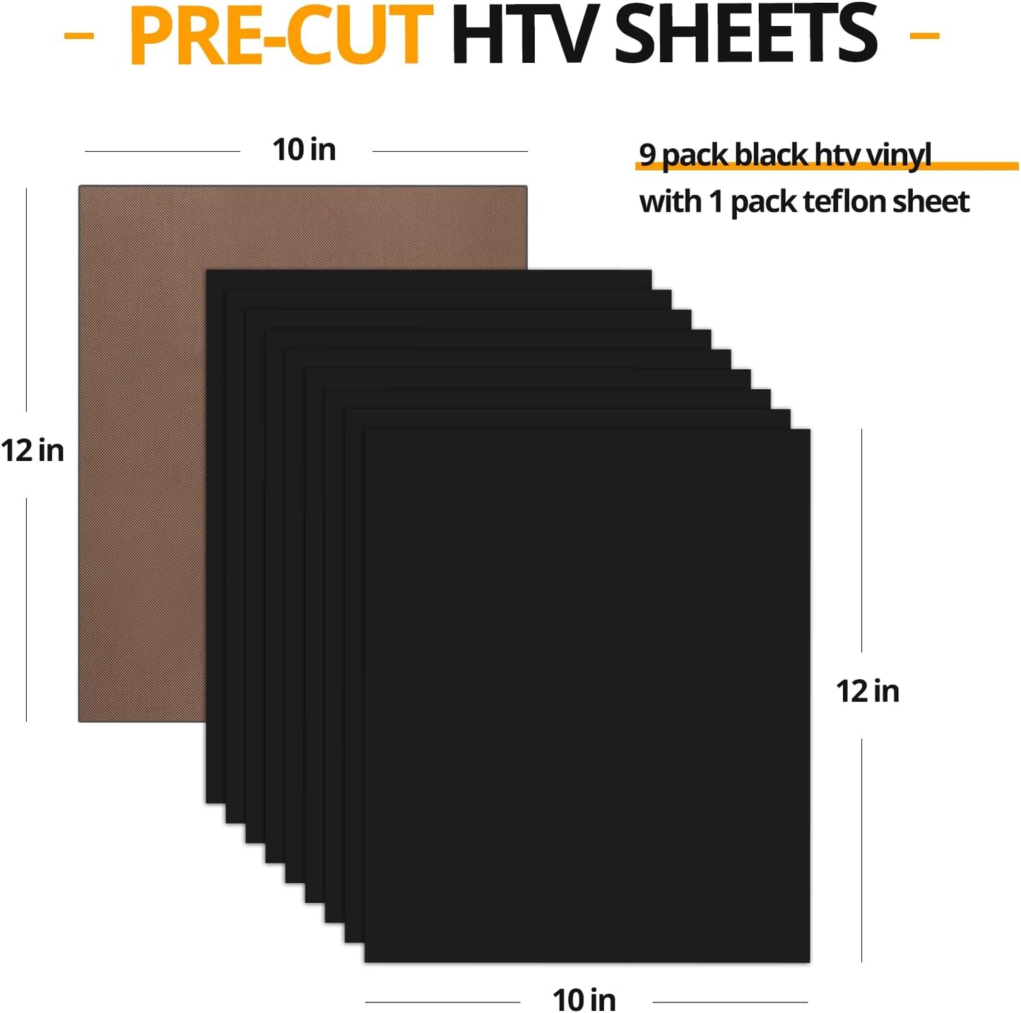 HTVRONT Black Heat Transfer Vinyl Bundle - 10 Pack 12" x 10" HTV Vinyl for T-Shirt, Black Iron on Vinyl for All Cutting Machine or Heat Press Machine