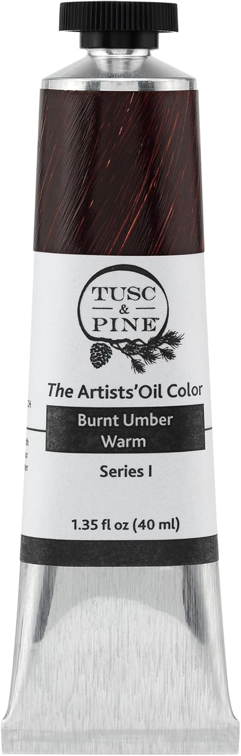 Tusc & Pine Artist Oil Paint - Burnt Umber Warm, 40 ml, Non-Yellowing, Rich & Creamy Consistency, Maximum Pigment Load, Small Batch Milled Oil Paints Made in the USA for Professional Artists