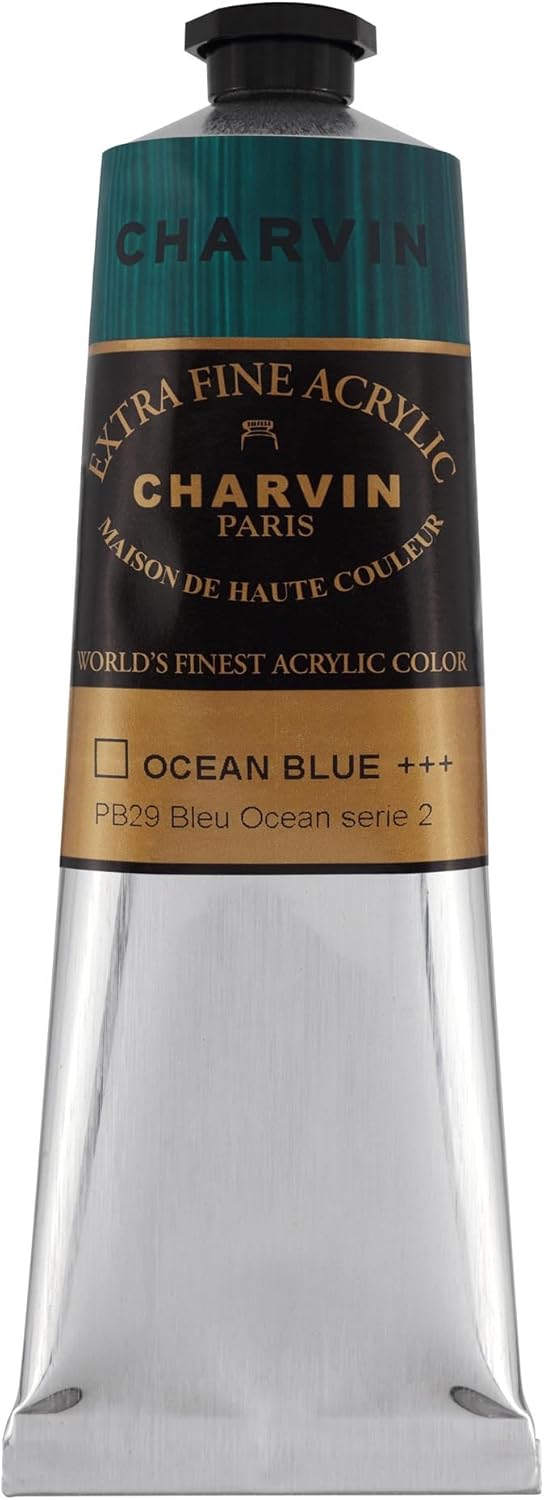 Charvin Extra Fine Professional Acrylic Paint - Ocean Blue, 150ml Tube, Triple-Milled, Lightfast Pigments, Open Stock Artist Acrylic Paints in Nature-Inspired Hues
