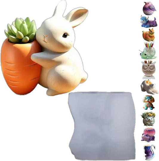 Animal Resin Molds Silicone 3D Cute Rabbit Epoxy Resin Plaster Candle Holder Wax Molds for Candle Making, Art Crafts DIY Unique Display Home Decor