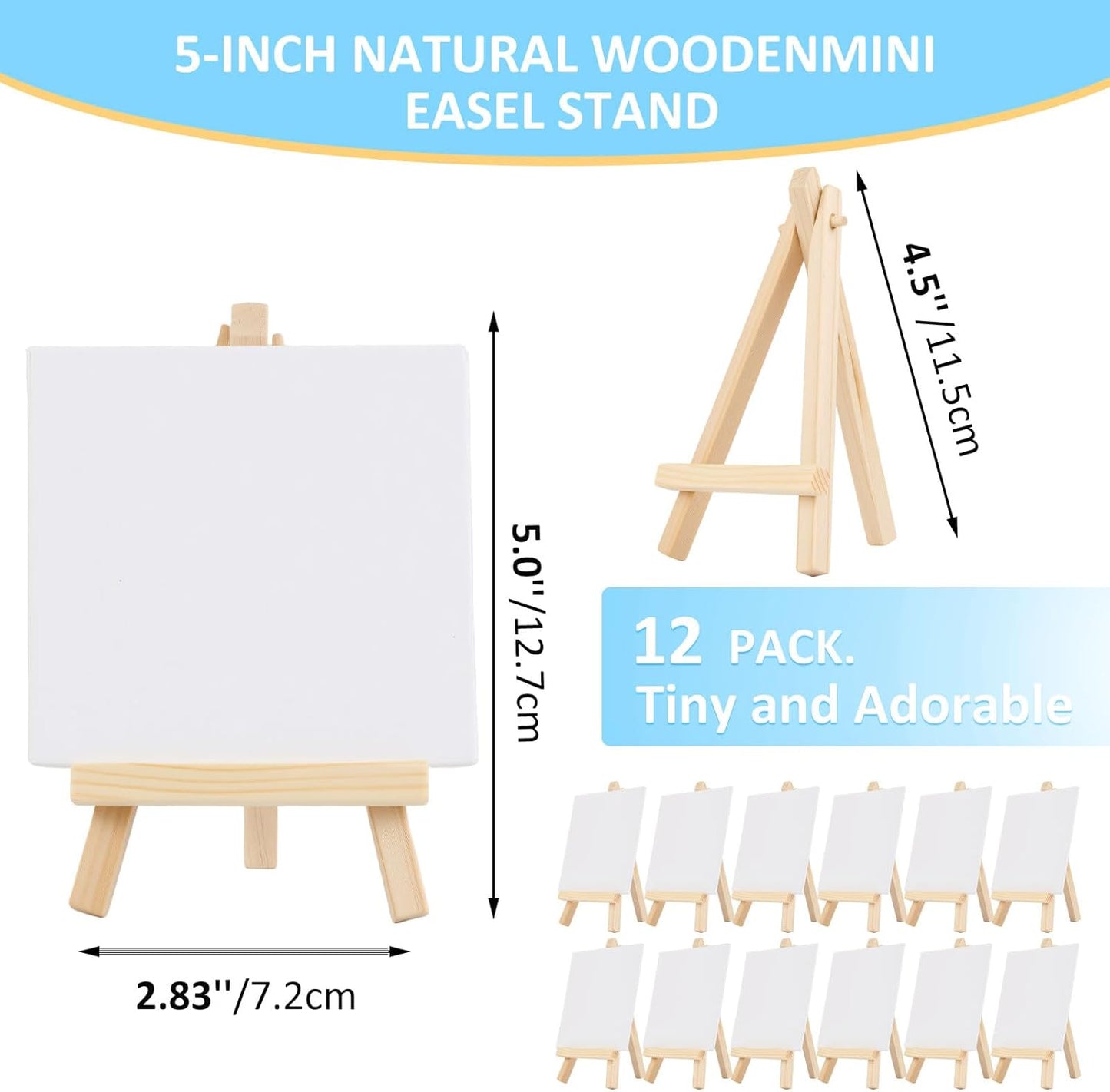 60 Pcs 5 Inch Mini Wood Display Easel, Small Wooden Easel Stand Art Craft Painting Triangle Stand Canvas Holder for Card Artist Photos Tabletop