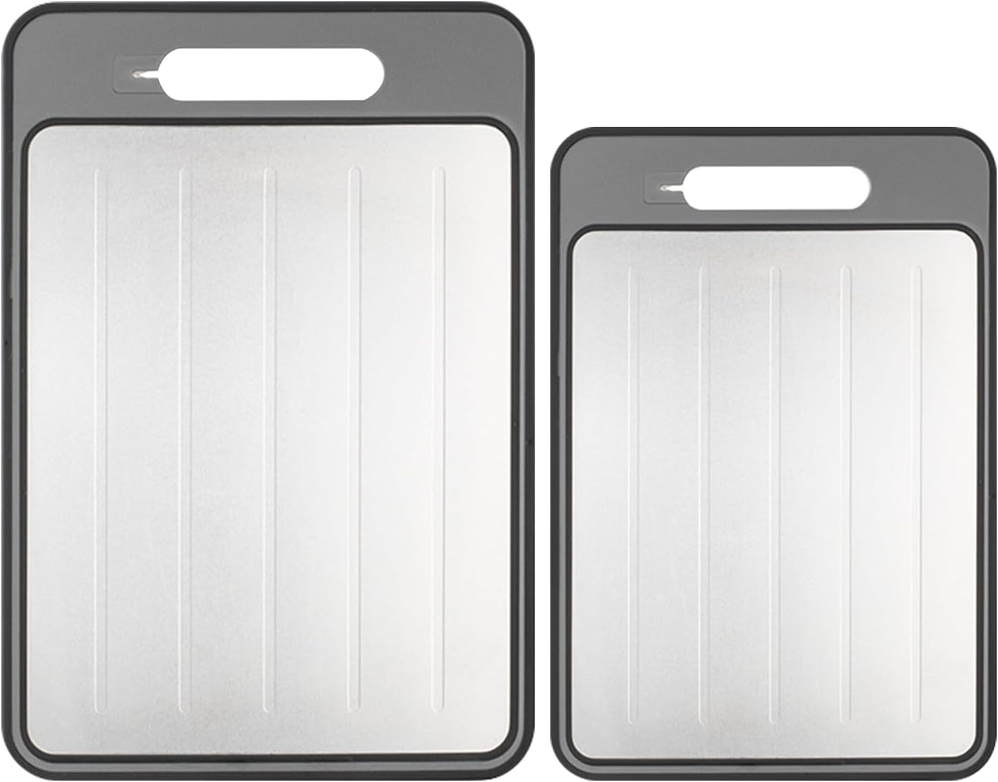 Cutting Board Double Sided,2 Pcs Vegetable Board With Sharpening Stone,Large Size+Small Size,Food Grade Stainless steel and Wheat straw PP Material,Eco-Friendly (Gray)