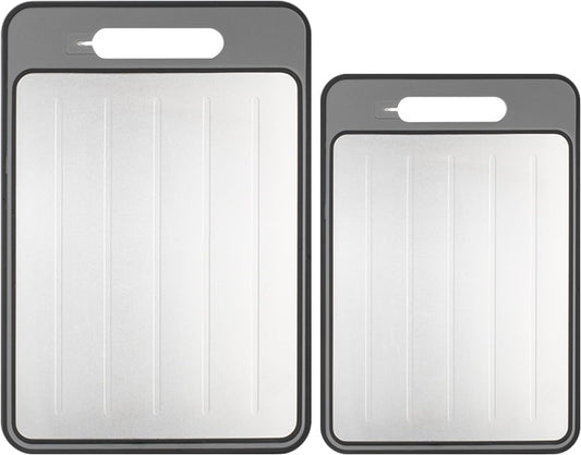 Cutting Board Double Sided,2 Pcs Vegetable Board With Sharpening Stone,Large Size+Small Size,Food Grade Stainless steel and Wheat straw PP Material,Eco-Friendly (Gray)